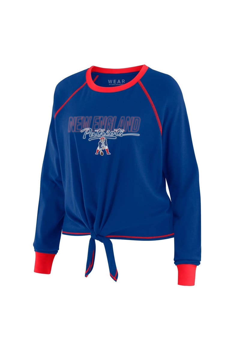 Women's WEAR by Erin Andrews Royal New England Patriots Tie-Front Long Sleeve T-Shirt, Alternate, color, Royal