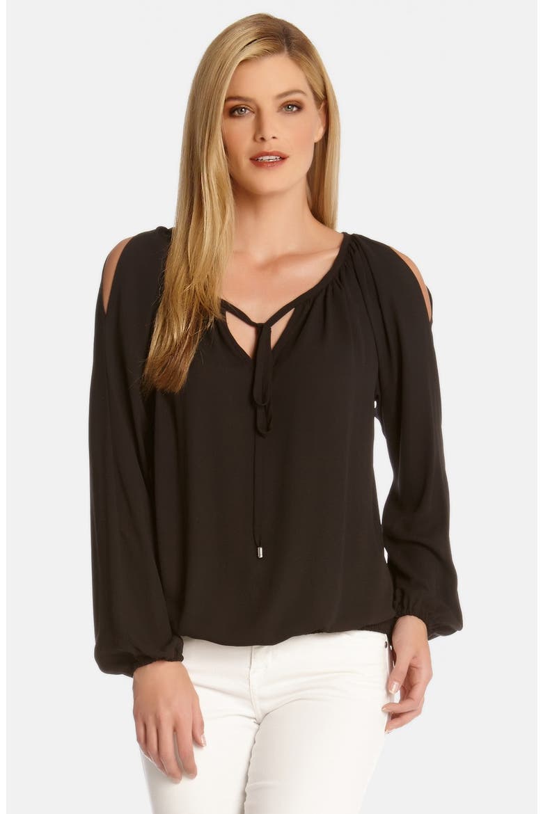 Cold Shoulder Tie Neck Top, Main, color, BLACK
