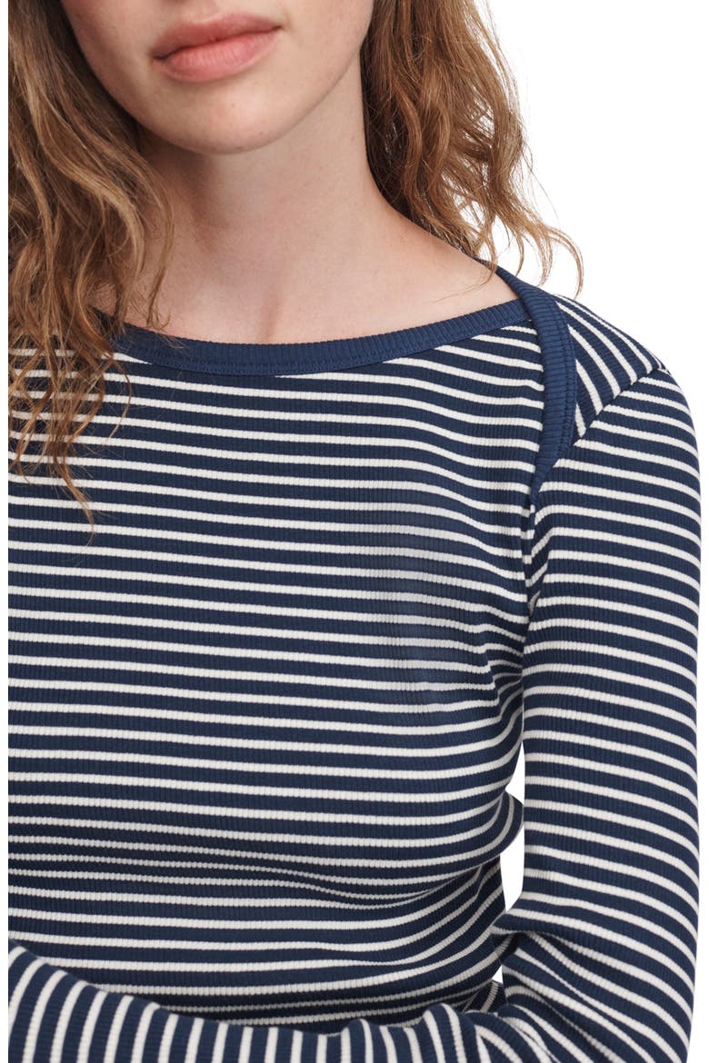 Essential Striped Rib Bateau Neck Tee, Alternate, color, NAVY MULTI