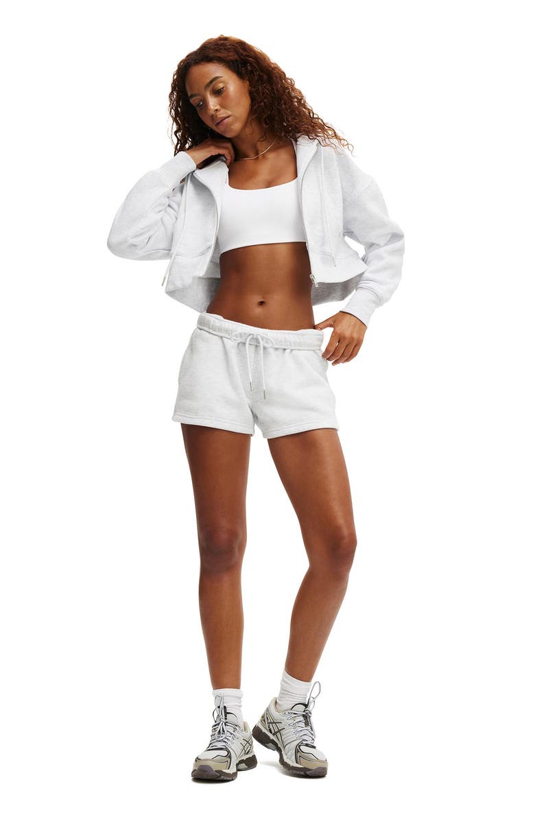 COTTON ON BODY Women's Active Plush Boxy Cropped Zip Through, Alternate, color, Cloudy Grey Marle
