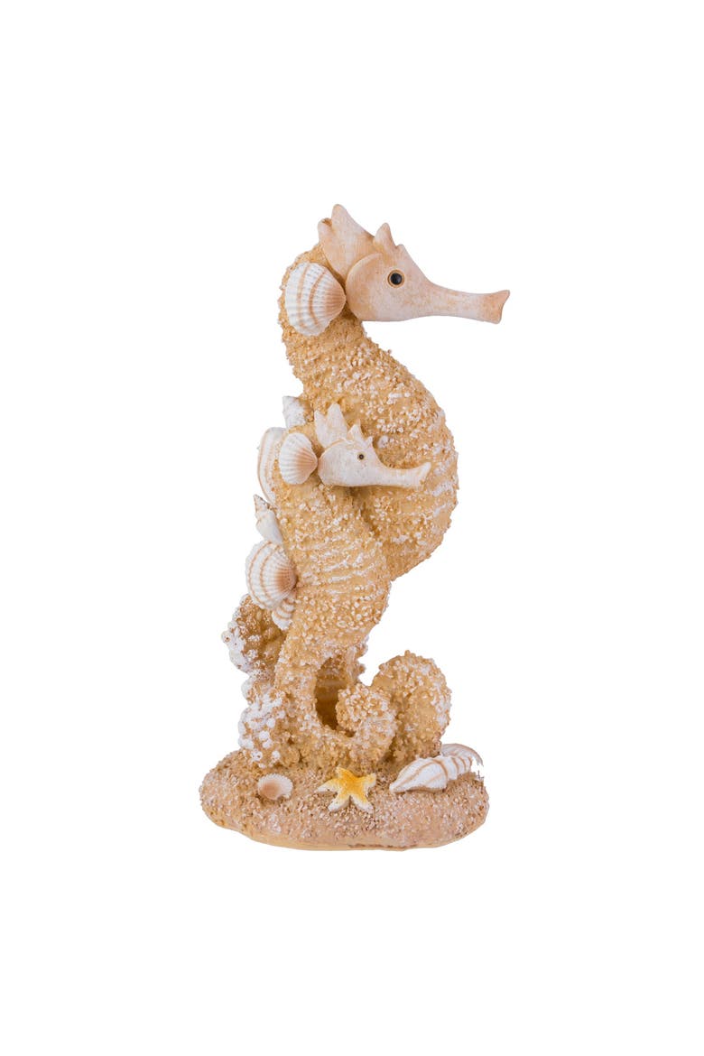 6" Double Seahorse Coastal Decorative Tabletop Figure For Beach House Decor, Main, color, Yellow