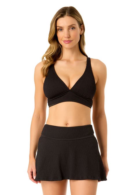 Women's Live In Color Textured Shirred Soft Band Bralette Bikini Swim Top
