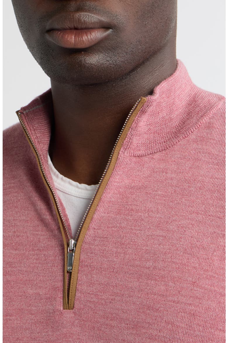Autumn Crest Suede Trim Quarter Zip Sweater, Alternate, color, DUSTY ROSE