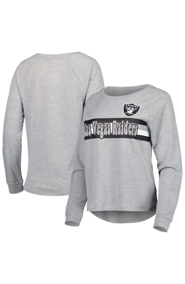 Outerstuff Juniors Heathered Gray Las Vegas Raiders All Striped Up Raglan Long Sleeve T-Shirt, Main, color, Heather Gray