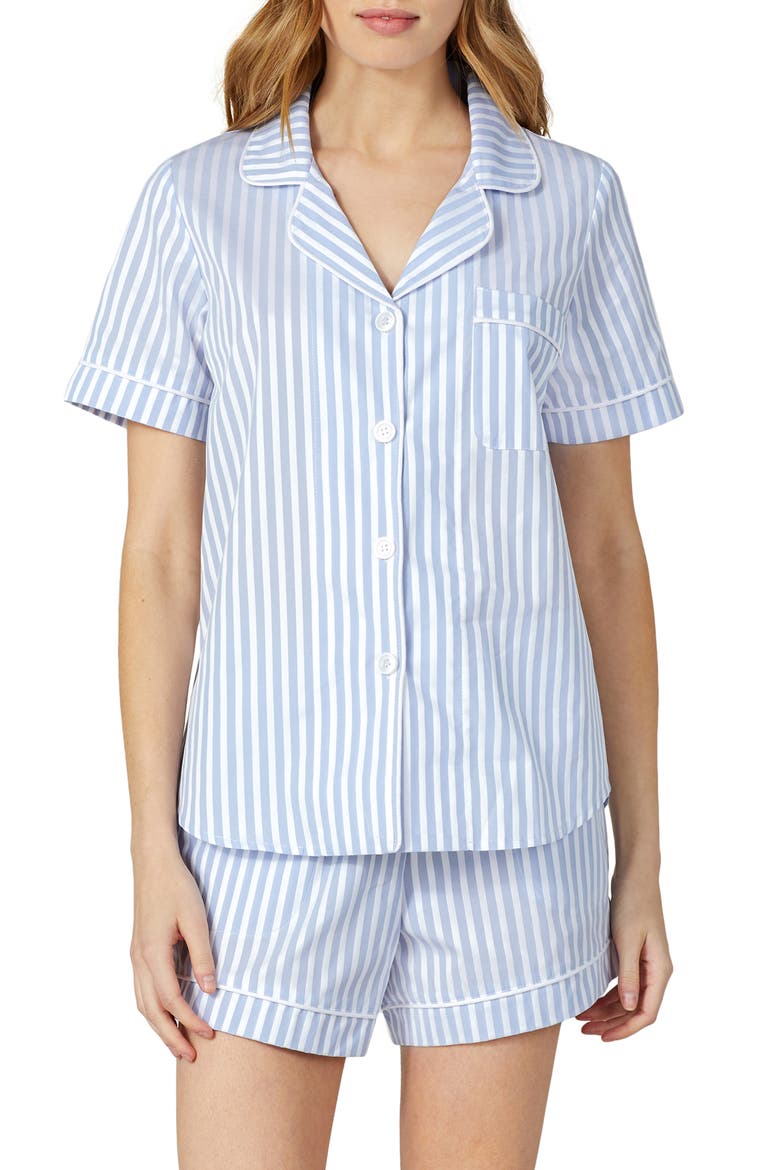 3D Stripe Organic Cotton Sateen Short Pajamas, Main, color, BLUE