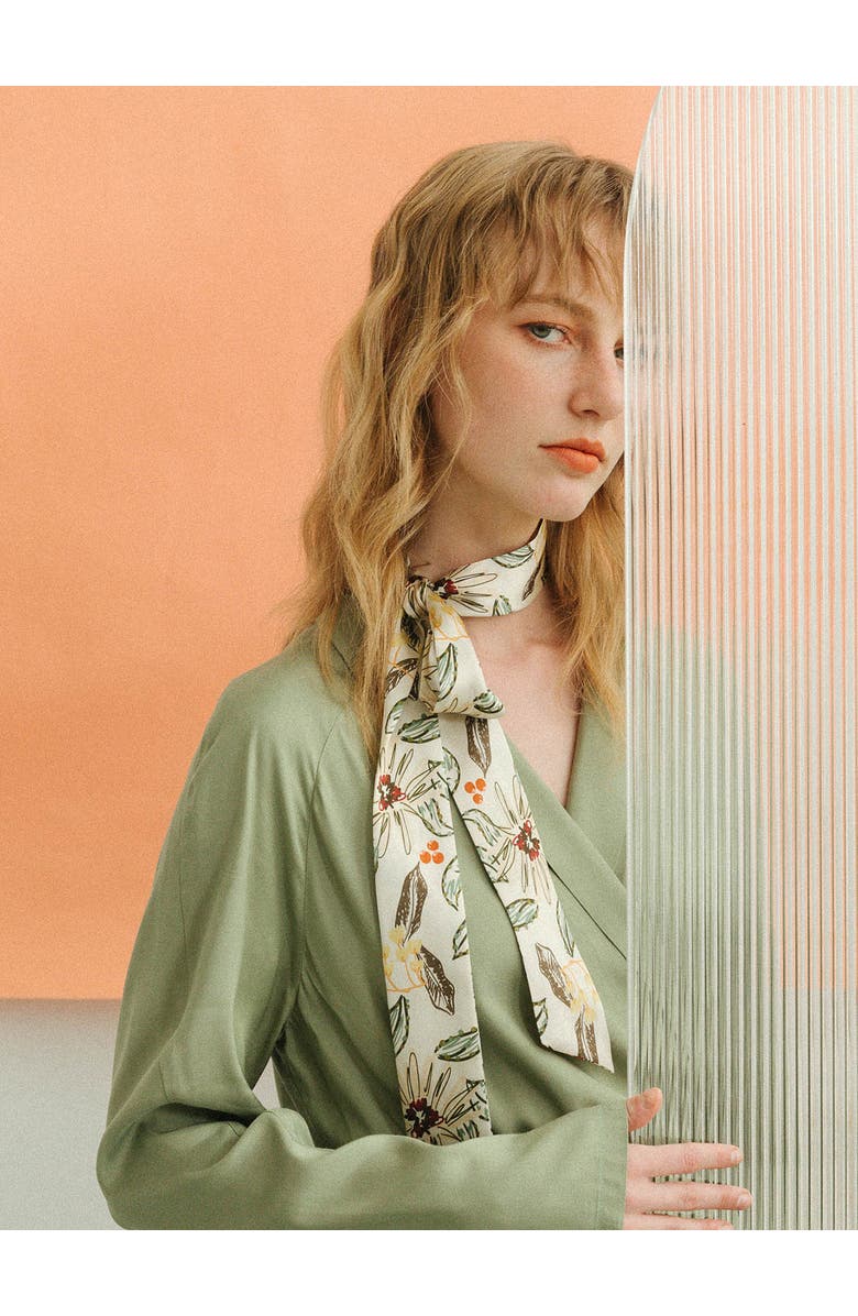 Lost Pattern "Forest Charm" Silk Skinny Scarf, Alternate, color, Vanilla