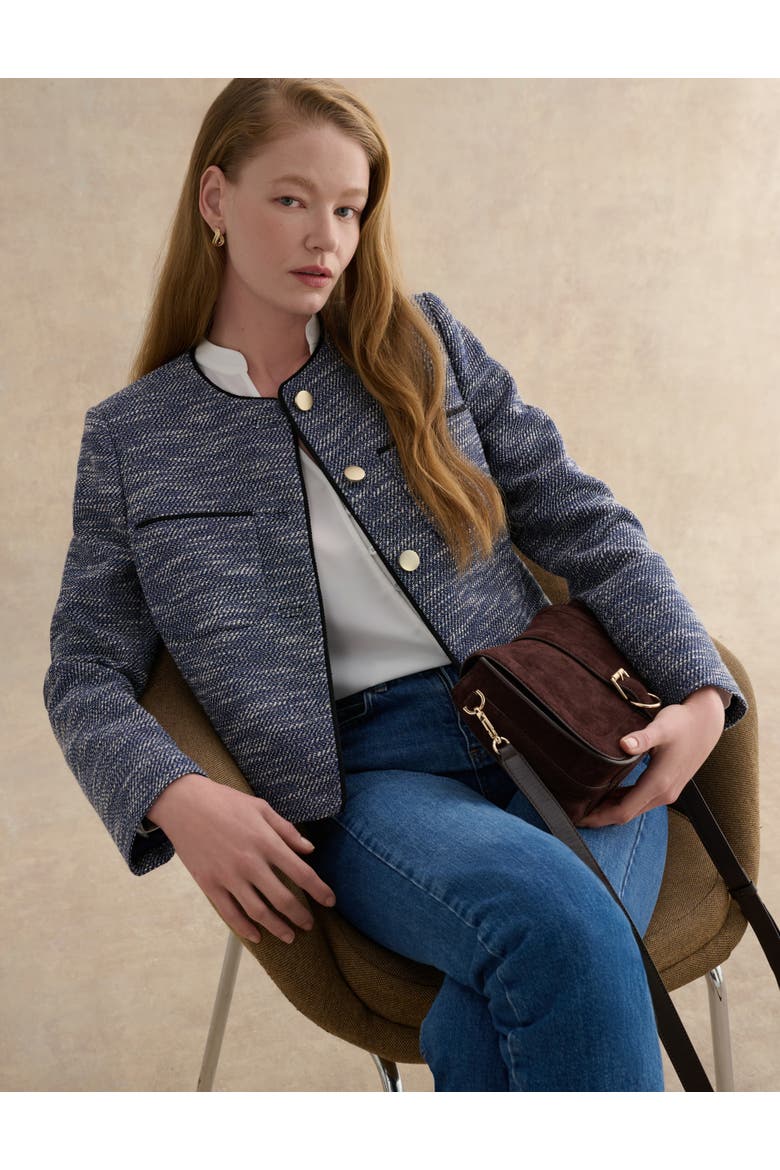 Aleena Cropped Textured Jacket, Alternate, color, Navy White