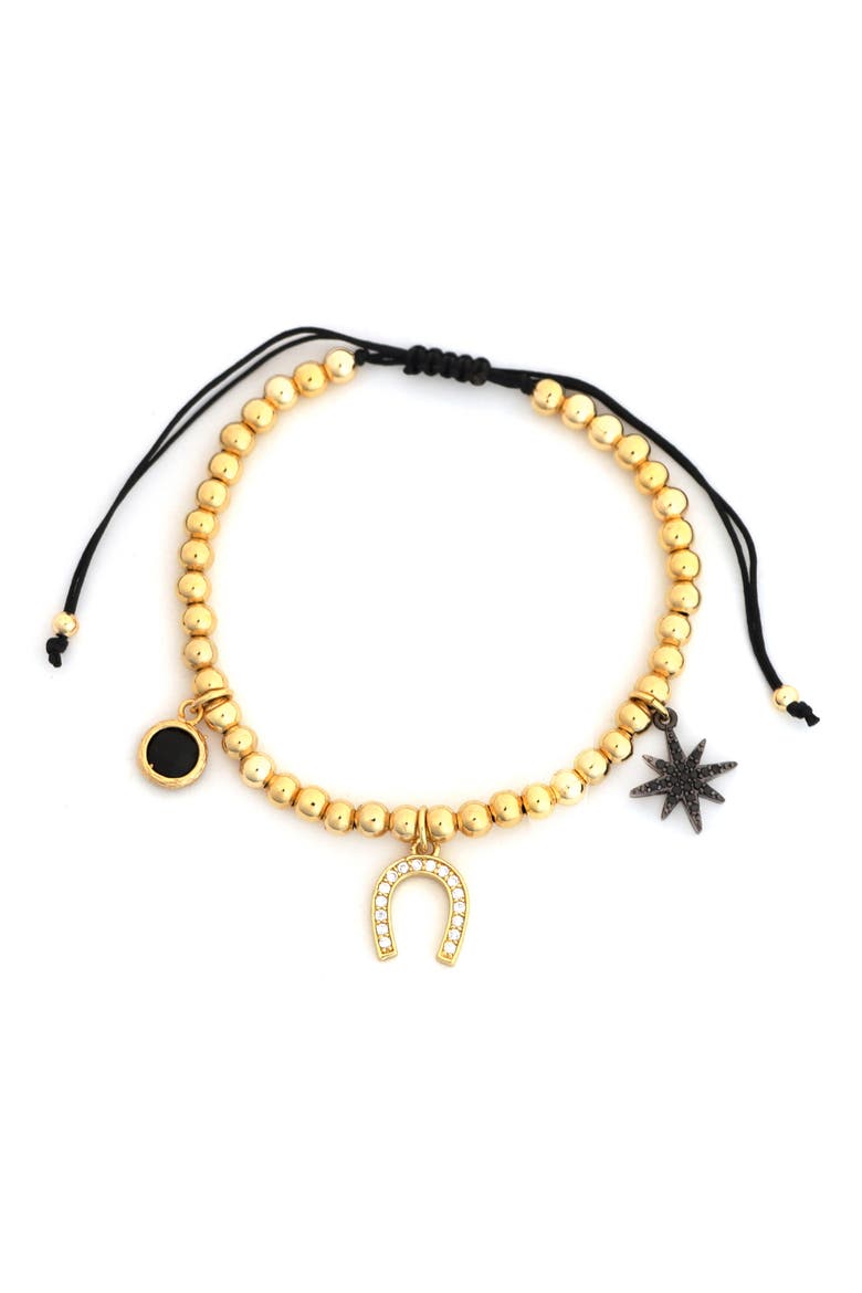 Adjustable Beaded Charm Bracelet, Main, color, BLACK