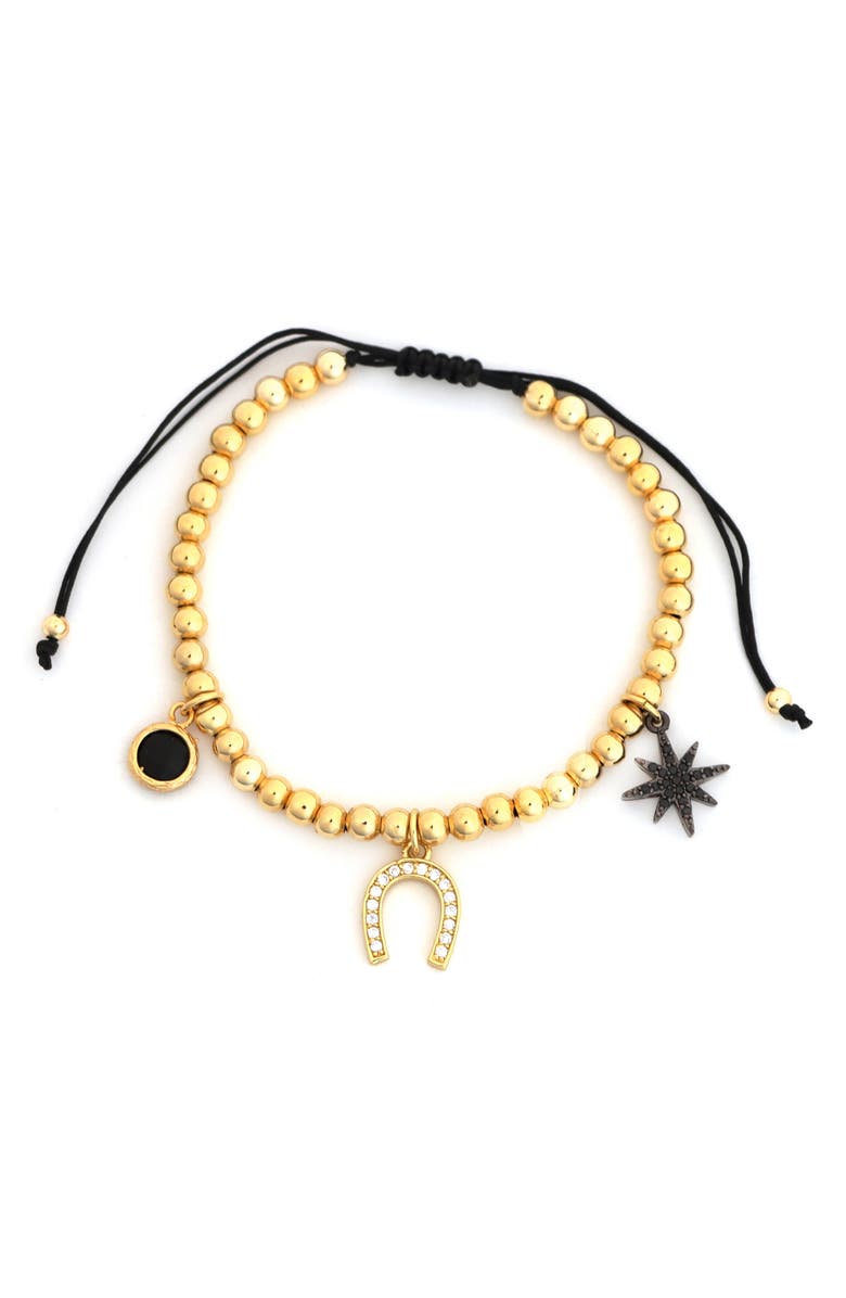 Panacea Adjustable Beaded Charm Bracelet, Main, color, Black