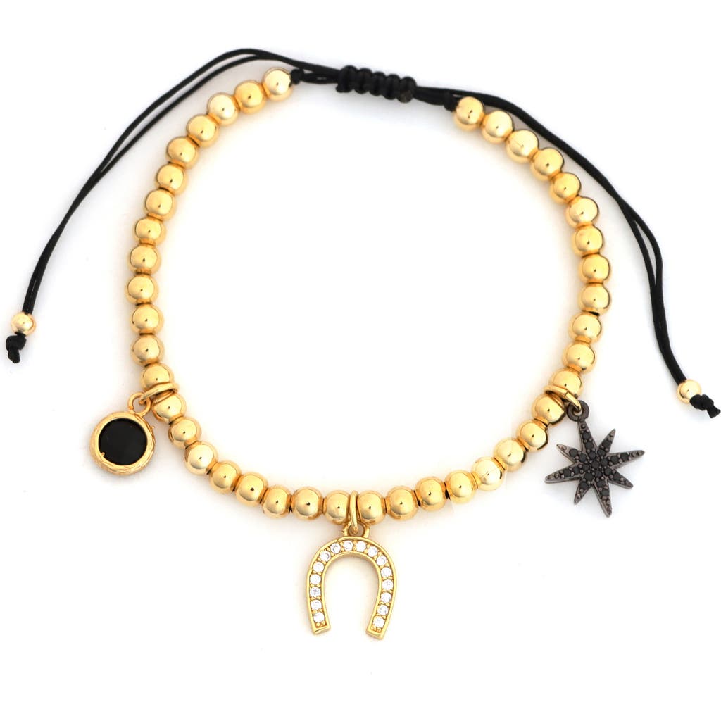 Panacea Adjustable Beaded Charm Bracelet In Gold
