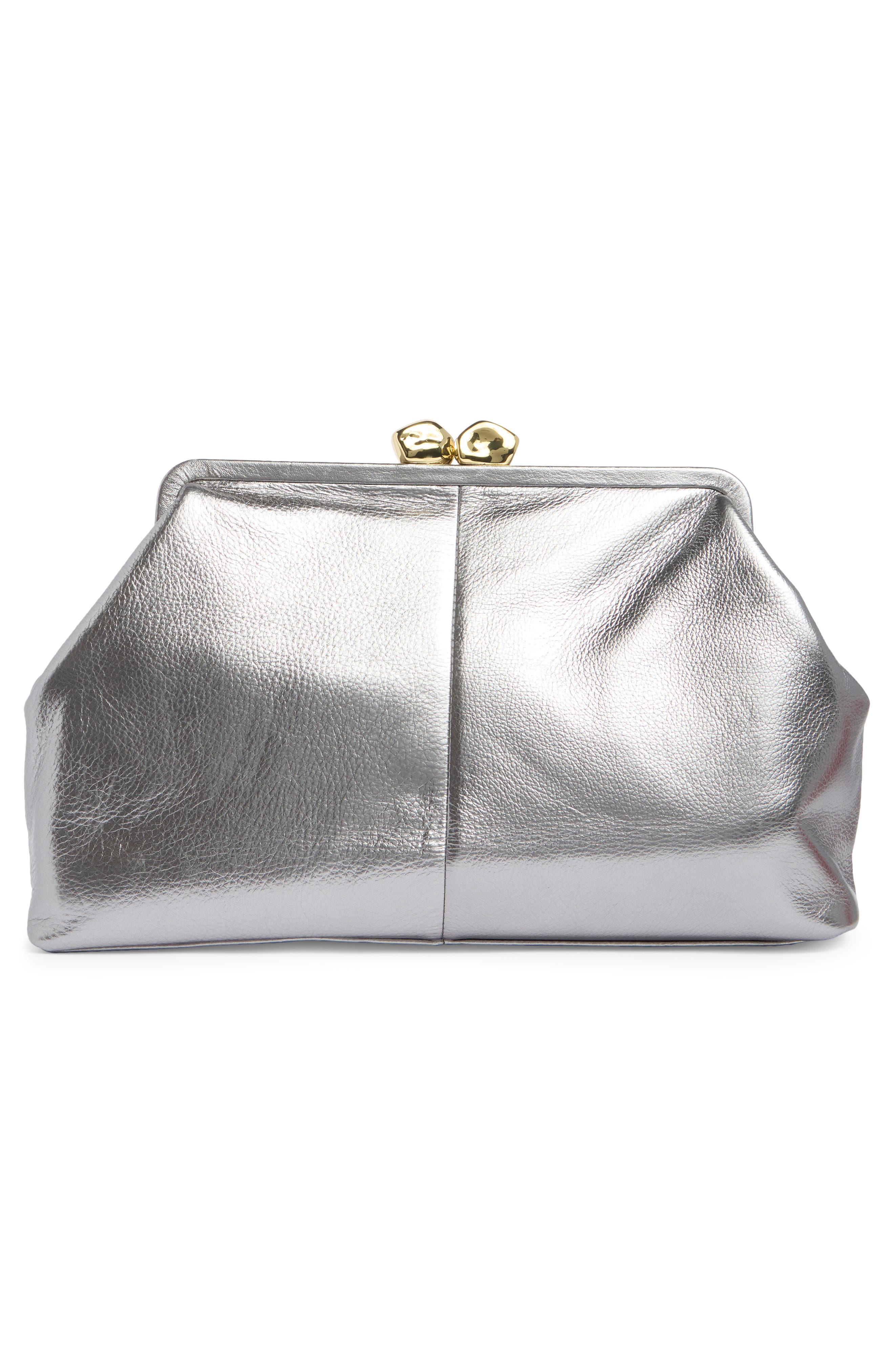Frame XL Leather Clutch, Alternate, color, PEWTER