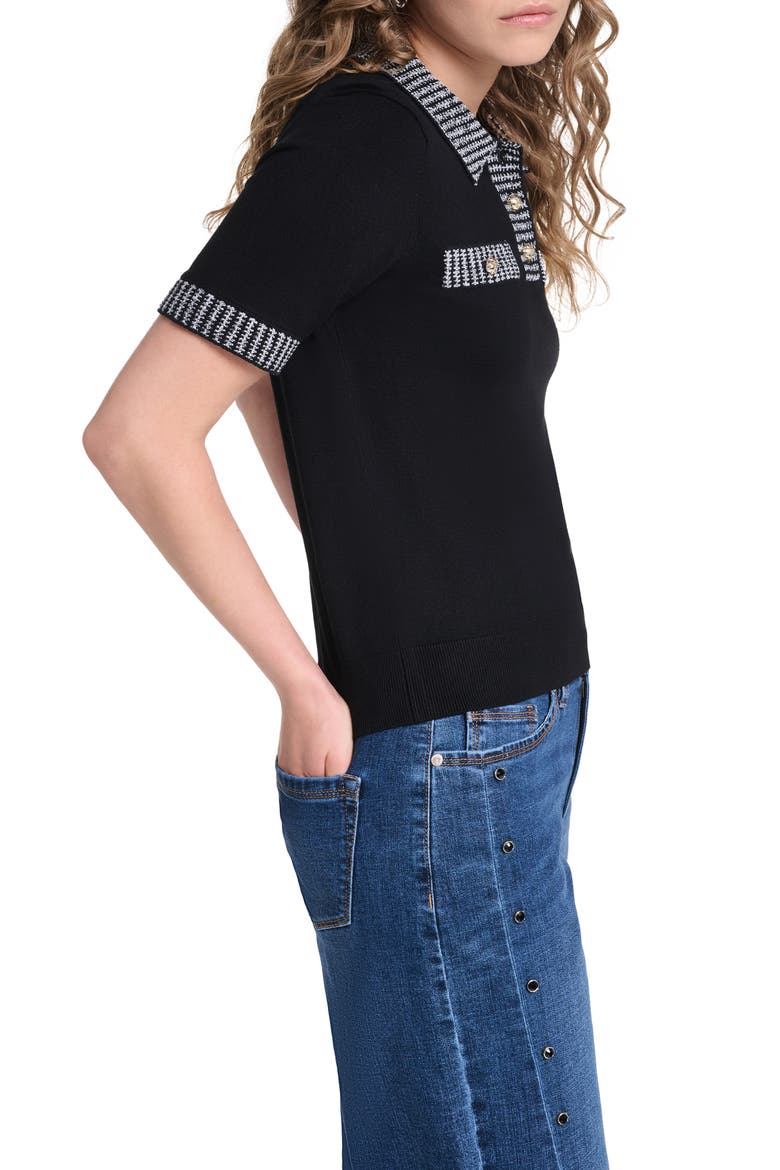 Johnny Collar Contrast Trim Polo Sweater, Alternate, color, BLACK/ SOFT WHITE