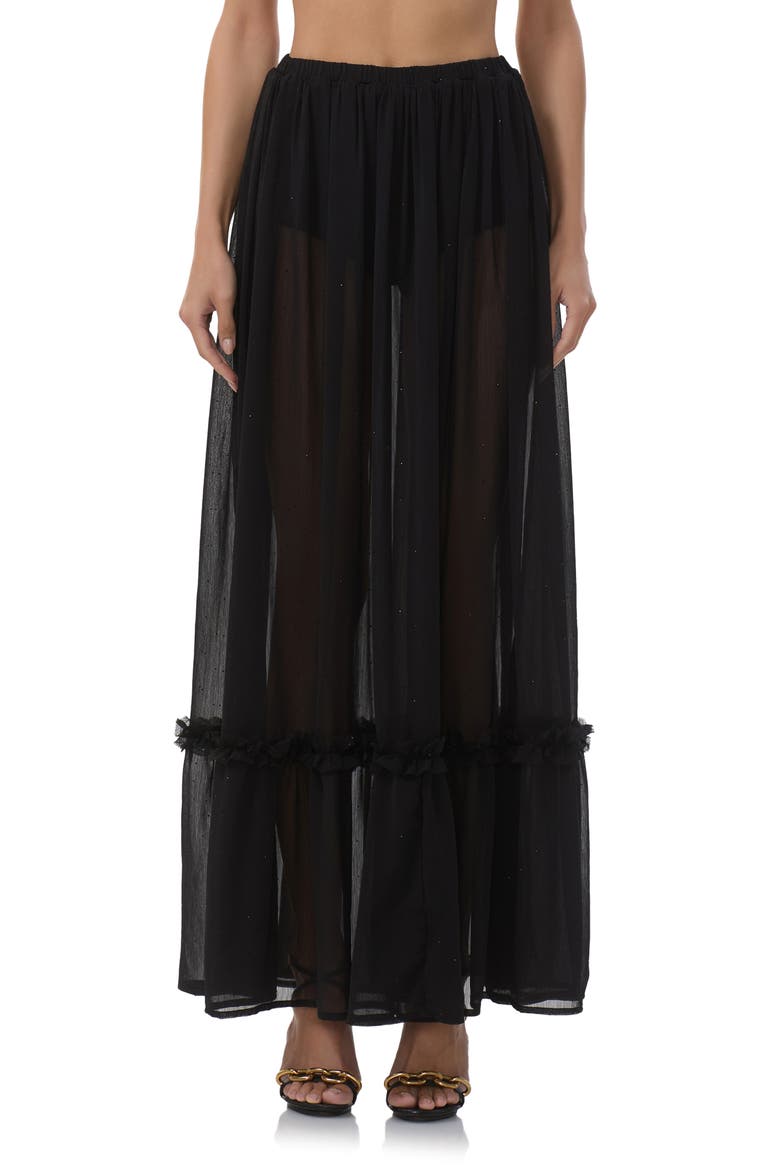 Allegra Rhinestone Chiffon Maxi Skirt, Main, color, NOIR