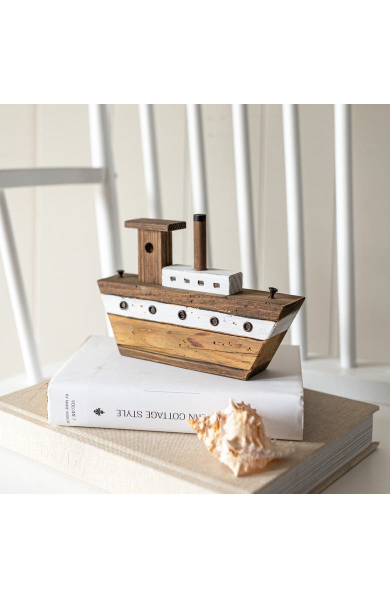 Foreside Home and Garden Tugboat Decorative Accent White Wood & Metal, Alternate, color, White