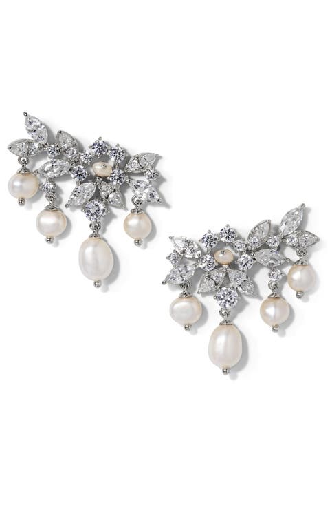 Ravish Fringe Cubic Zirconia & Cultured Pearl Drop Earrings