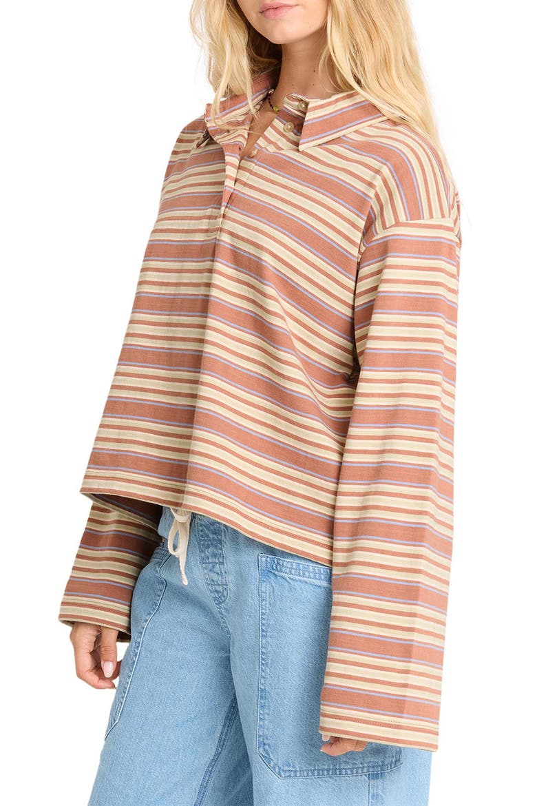 Sugar Striped Long Sleeve Polo, Alternate, color, SUGAR ALMOND