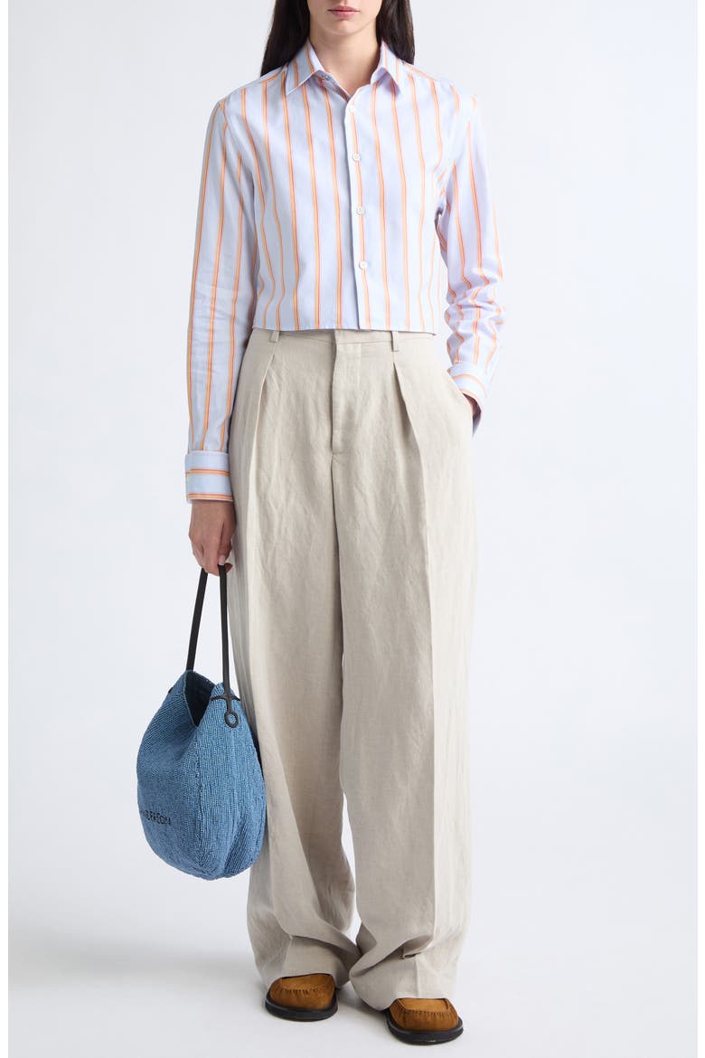 Striped Cropped Shirt, Alternate, color, BLUE/ ORANGE