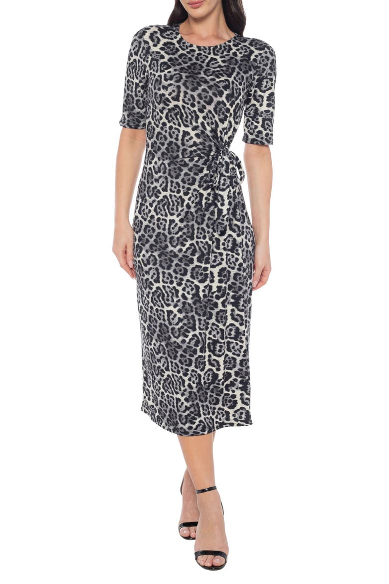 Short Sleeve Side Tie Midi Dress, Main, color, BLACK/ GREY