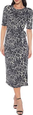 TASH AND SOPHIE Short Sleeve Side Tie Midi Dress