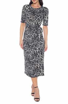 TASH AND SOPHIE Short Sleeve Side Tie Midi Dress