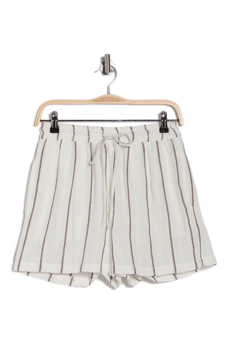 Stripe Drawstring Cover-Up Shorts, Alternate, color, WHITE/ BROWN STRIPE