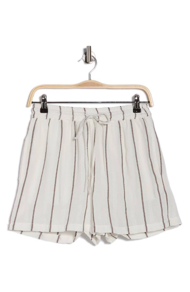 Elan Stripe Drawstring Cover-Up Shorts, Alternate, color, White/ Brown Stripe