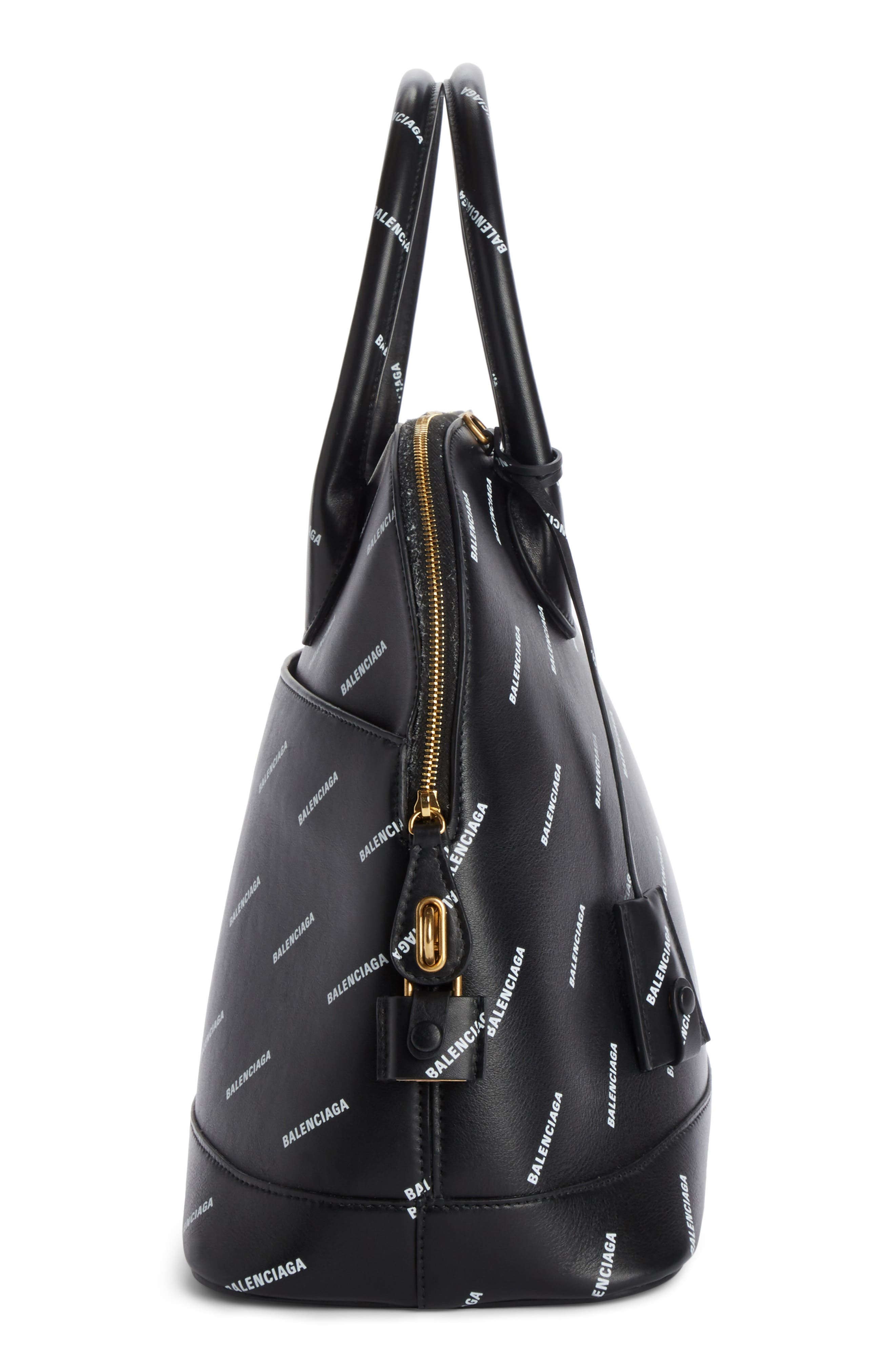 Balenciaga Allover Logo Leather Dome Satchel, Alternate, color, 