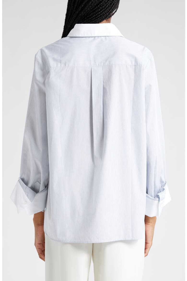 Pinstripe Cotton Poplin Button-Up Shirt, Alternate, color, WHITE/ GREY/ BLUE