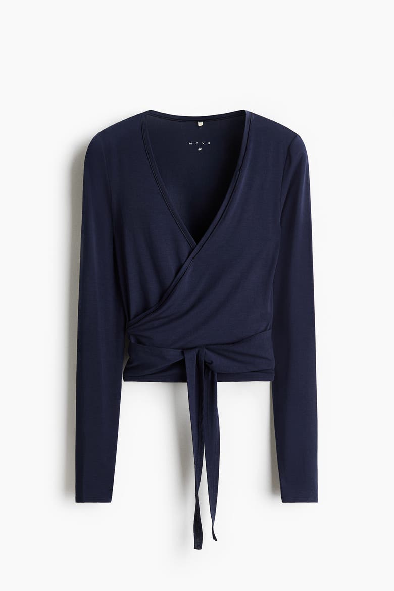 Sports Wrap Top In Modal, Alternate, color, Navy blue