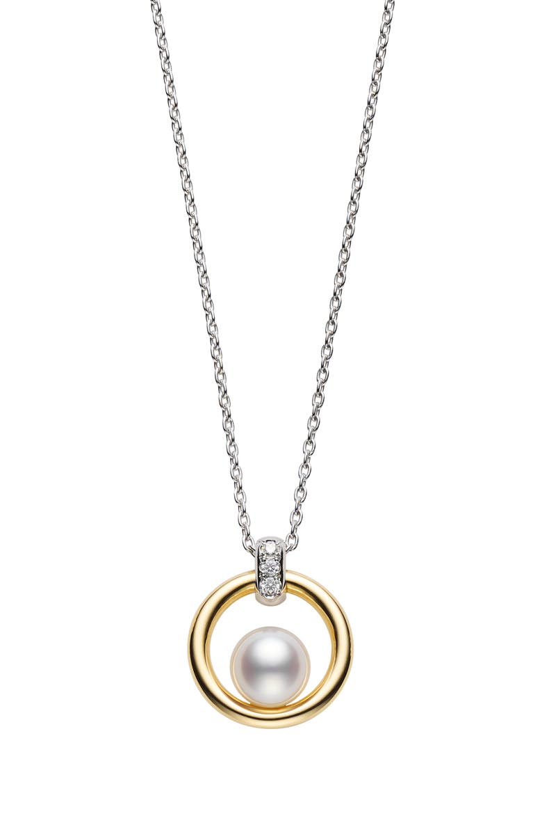Mikimoto Cultured Pearl Pendant Necklace, Main, color, Yellow Gold/ White Gold