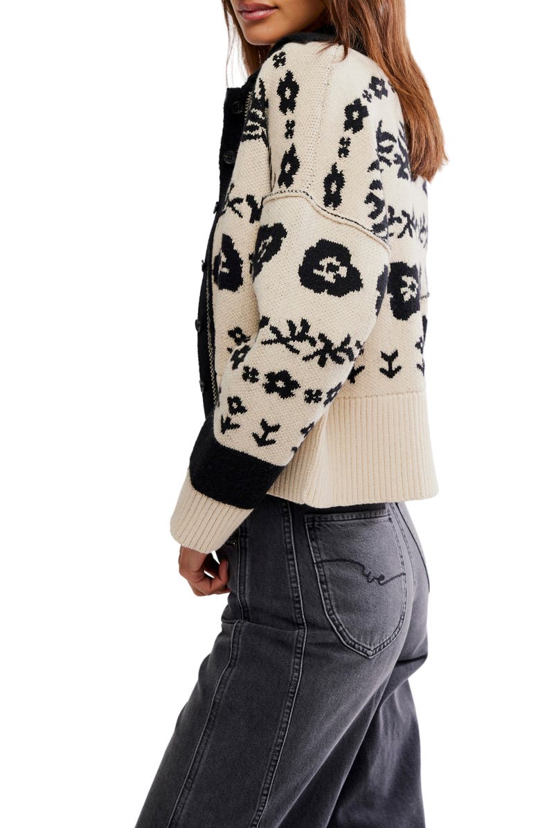 Free People Shelby Floral Jacquard Cardigan, Alternate, color, Neutral Combo
