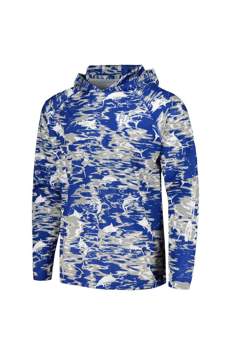 Columbia Men's Columbia Royal Kentucky Wildcats PFG Terminal Tackle Omni-Shade Rippled Long Sleeve Hooded T-Shirt, Alternate, color, Royal