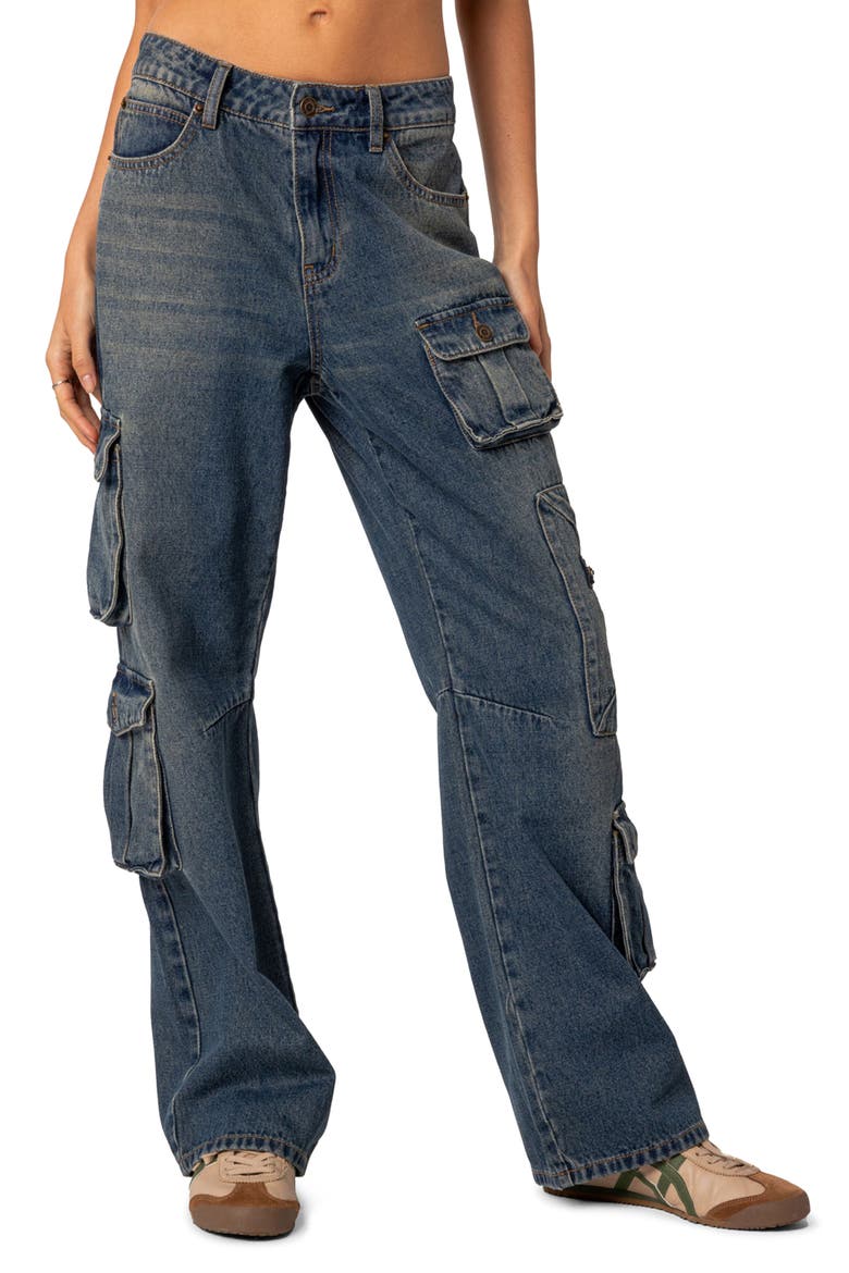 Baggy Boyfriend Cargo Jeans, Main, color, BLUE-WASHED