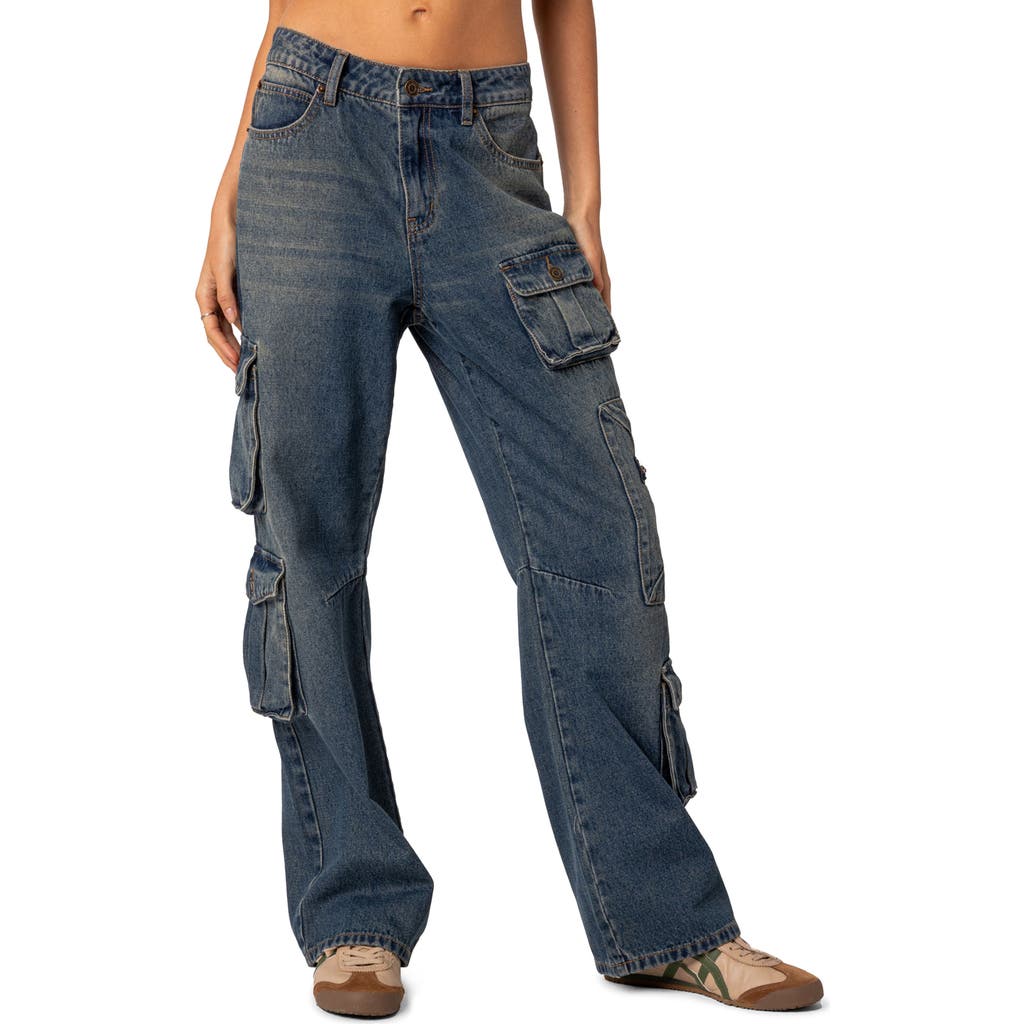 EDIKTED Baggy Boyfriend Cargo Jeans in Blue-Washed at Nordstrom, Size Large