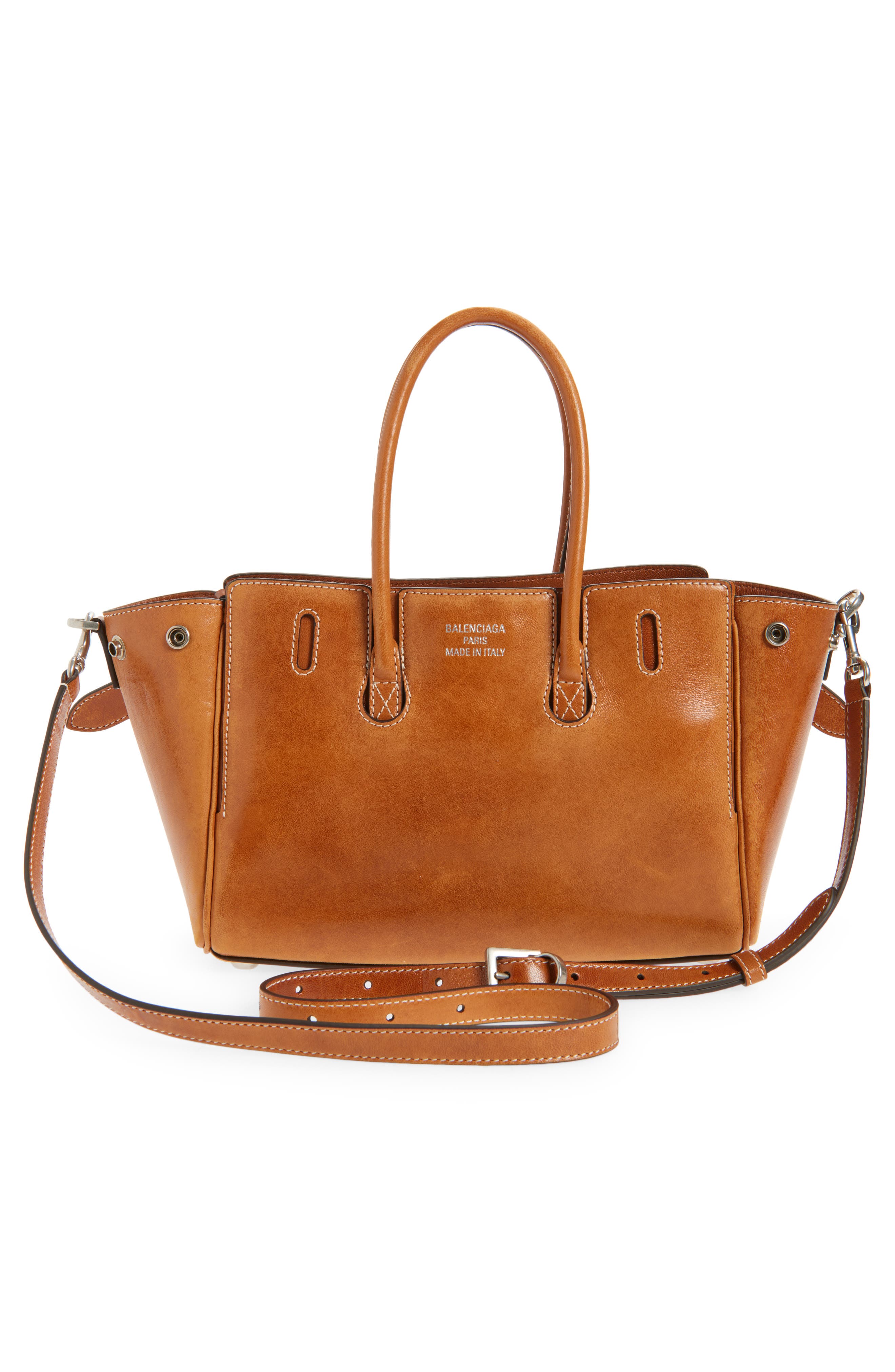 Balenciaga Mini Bel Air Leather Carry All Bag, Alternate, color, 2753 Light Brown