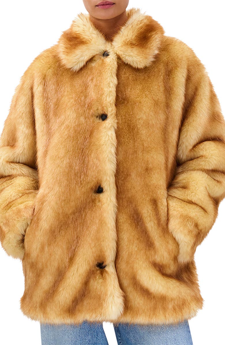 rag & bone Brenna Faux Fur Coat, Alternate, color, Brown