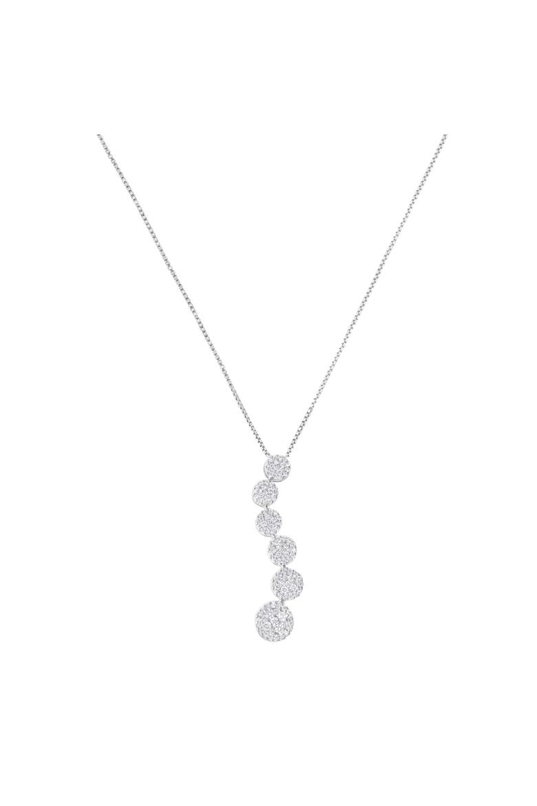 14K White Gold 1 cttw Diamond Cluster Journey Pendant Necklace, Alternate, color, White