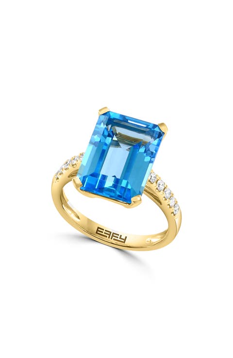 14K Yellow Gold Blue Topaz & Diamond Ring - 0.20ct.