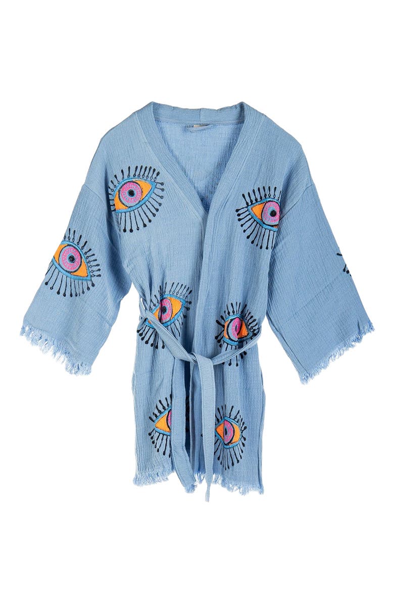 Forever & Always Shoes Cordelia Evil Eye Handmade Short Cotton Robe Cover-Up, Main, color, 