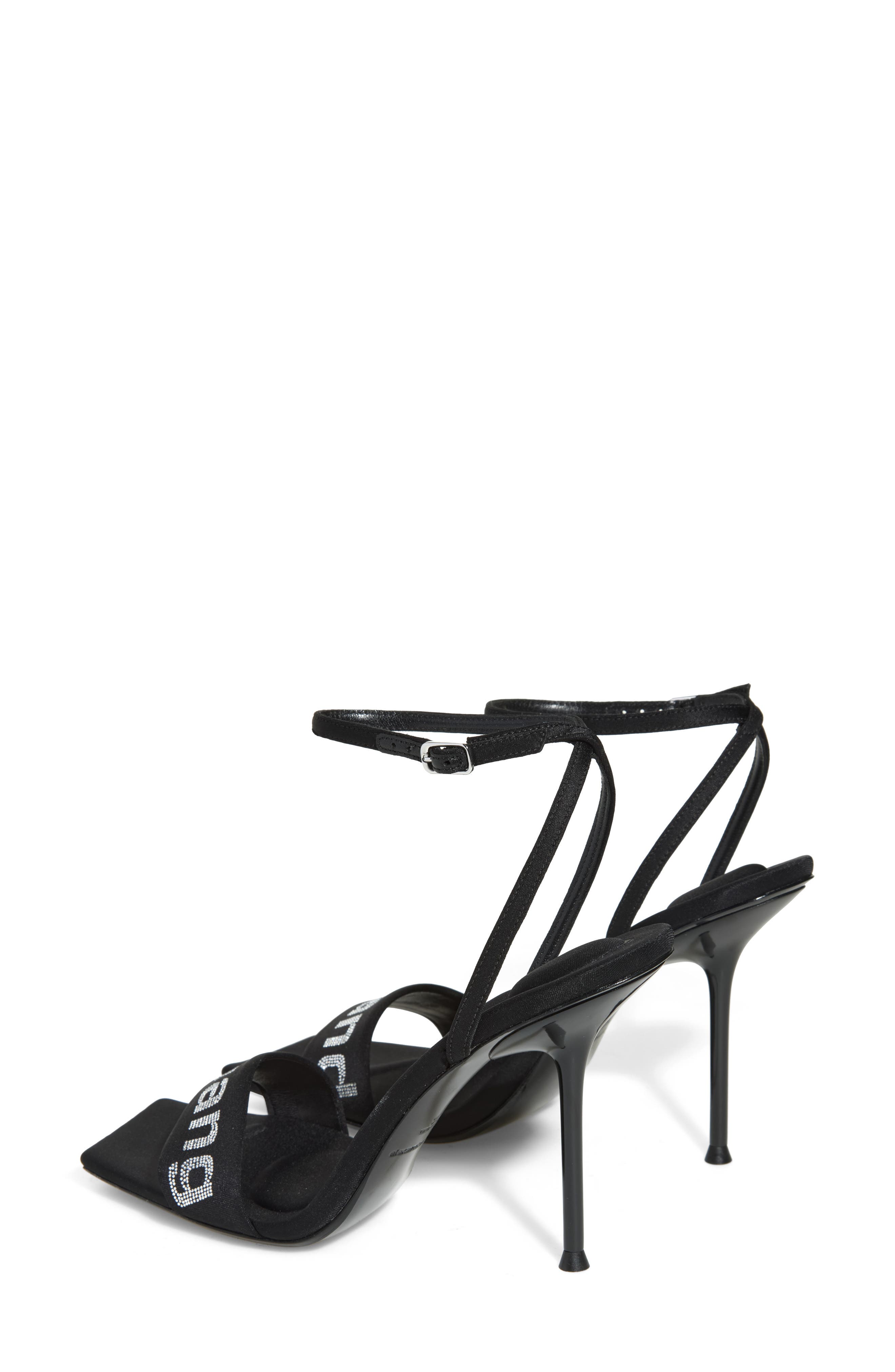 Julie Billboard Crystal Logo Ankle Strap Sandal, Alternate, color, BLACK