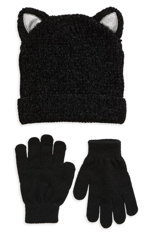 Capelli New York Kids' Cat Ear Beanie & Magic Gloves Set in Black 