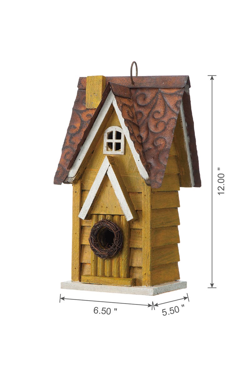 12"H Retro Distressed Painted Solid Wood Cottage Birdhouse, Alternate, color, Yellow