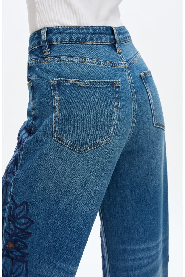 Embroidered High Waist Wide Leg Jeans, Alternate, color, MEDIUM BLUE