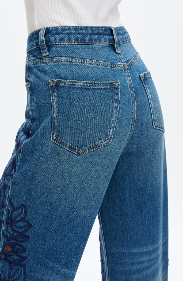 Bayeas Embroidered High Waist Wide Leg Jeans, Alternate, color, 