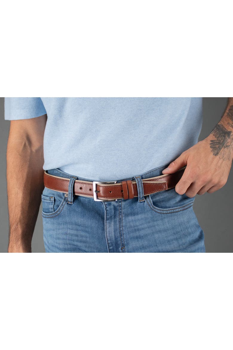 The Back Nine 35mm Full Grain Leather with Nylon Lining Casual Golf Belt, Alternate, color, Cognac with Tan Lining