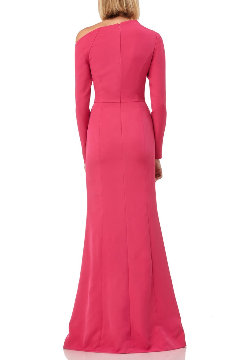 Asymmetrical Neck Long Sleeve Mermaid Gown, Alternate, color, CORAL PINK