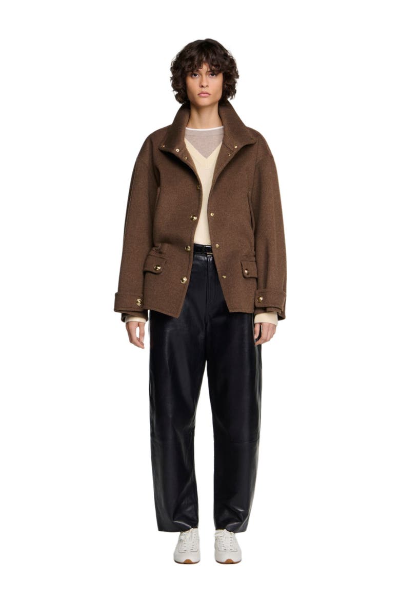 Double-faced standing collar coat, Main, color, Olive green