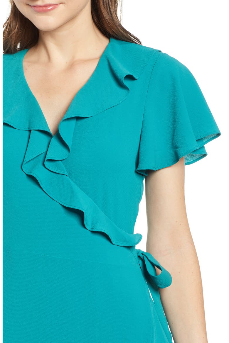 Ruffle Wrap Dress, Alternate, color, TEAL BAYOU