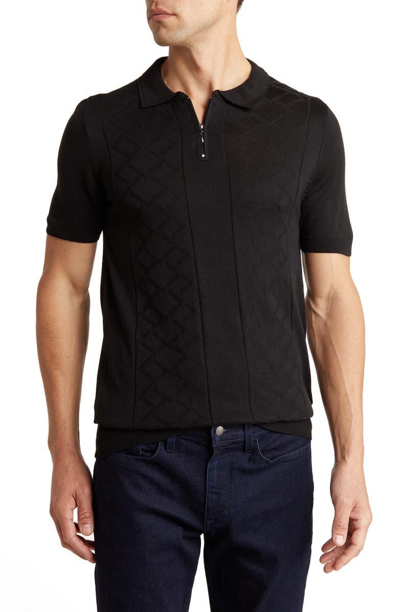 T.R. PREMIUM Short Sleeve Quarter Zip Knit Polo, Main, color, Black