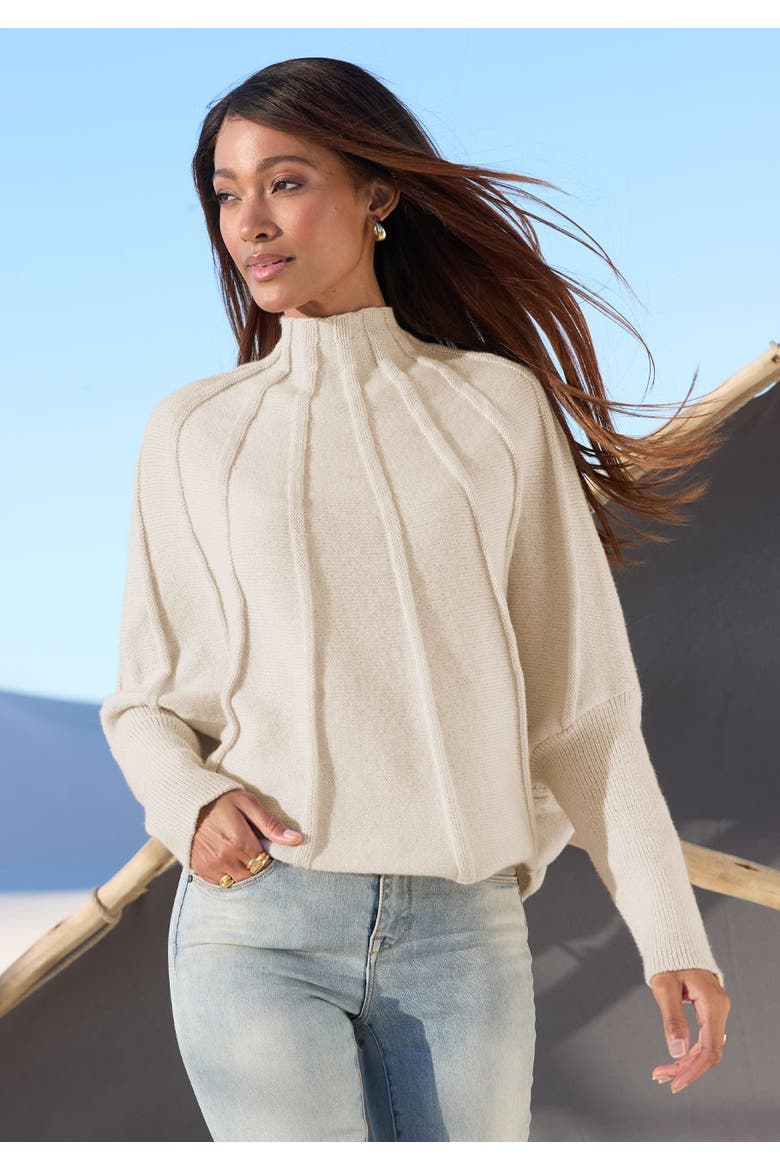 Mock Neck Ribbed Sweater, Alternate, color, Beige